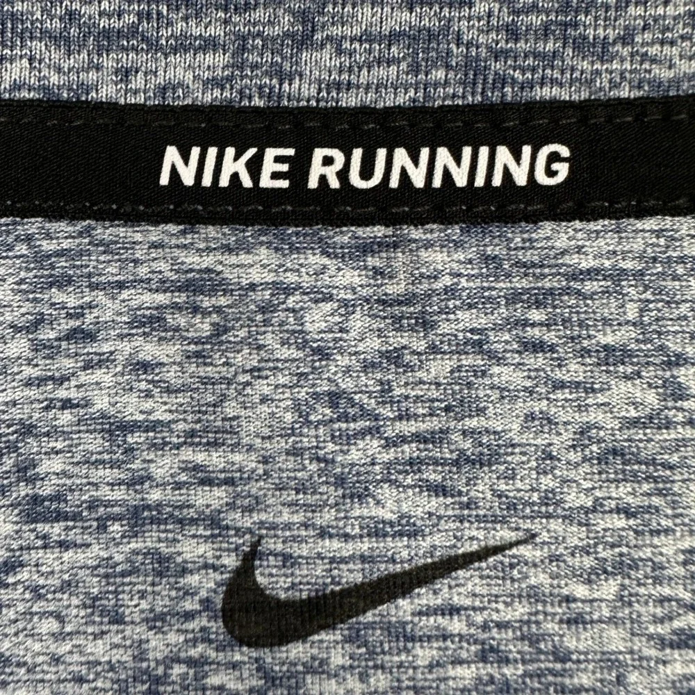 Nike Running Shirt Mens Large Blue Dri-Fit Salt Pepper Activewear Long Sleeve